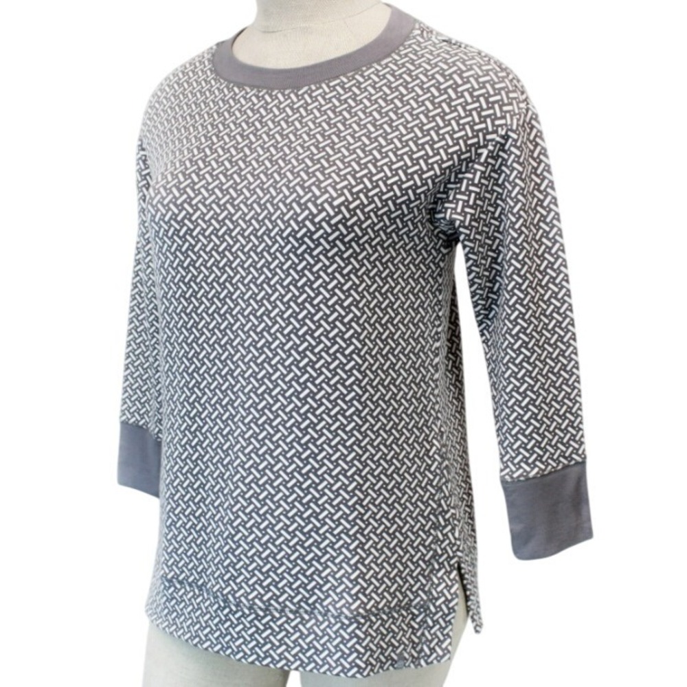 Talbots  Petite‎ LP | Gray White Pattern | 3/4 Sleeve Knit Top | Knitwear
